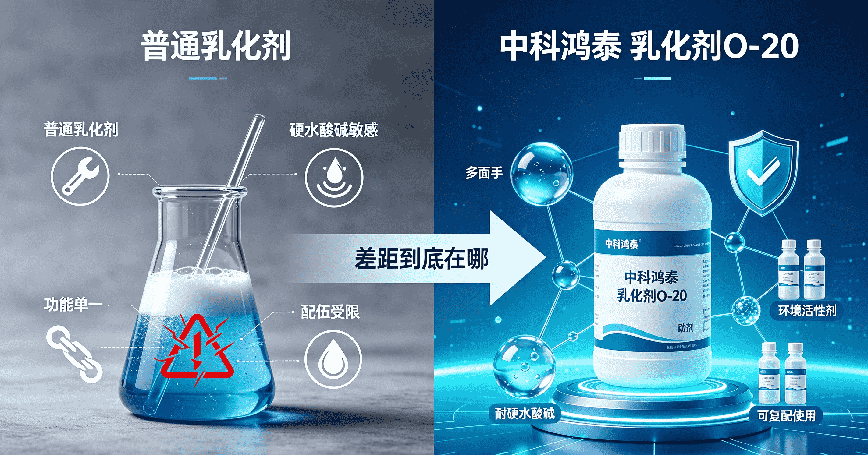 中科鸿泰乳化剂O-20与普通乳化剂对比